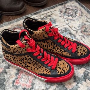Rag & Bone Leopard Print Sneakers with Red Accents